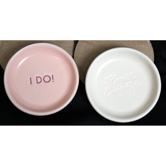 Small Mini Trinket Dishes Wedding Rings I DO Happily Ever After Pink White - Picture 1 of 9